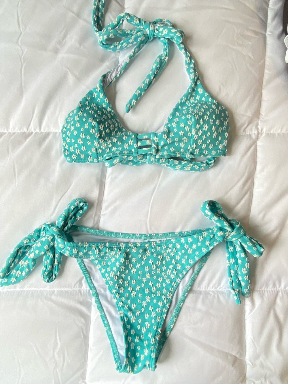 Turquoise Floral Tie Bikini - Kids Swim